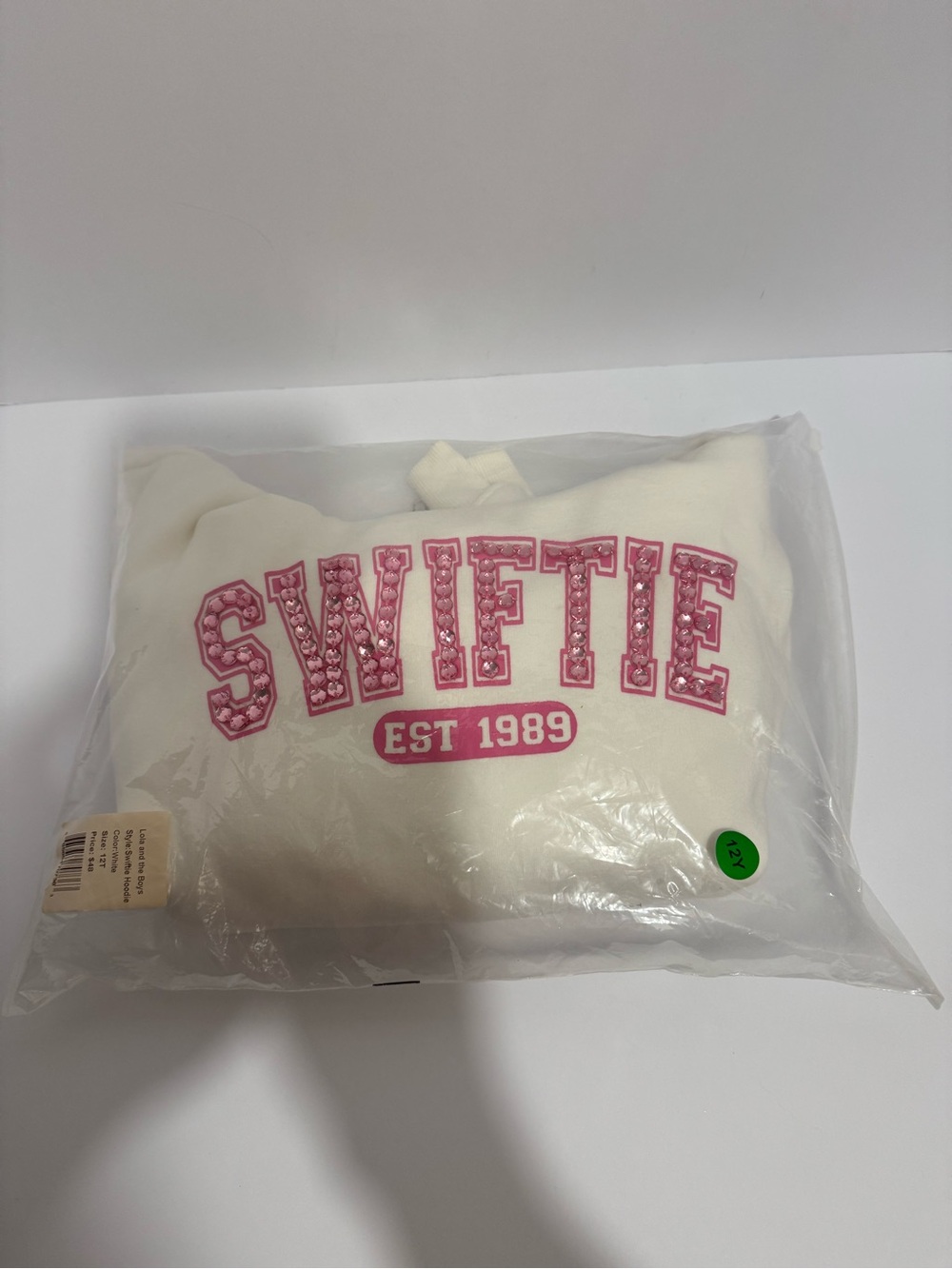 Lola & The Boys White Pink Gem Encrusted “ Swiftie” Hoodie Youth Size 12 Years